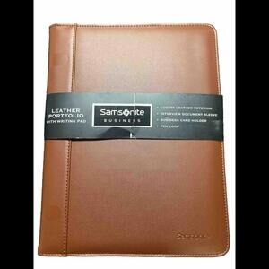 Samsonite Leather Portfolio With Writing Pad In Saddle Brown
